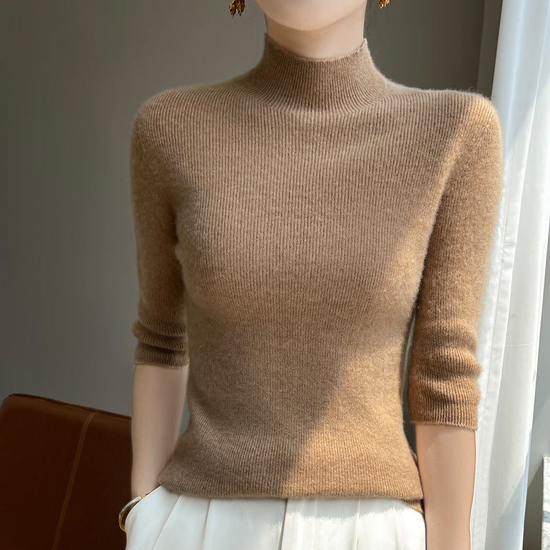 Damen Kurzarm-Mockneck-Pullover mit flauschiger Angora‑Optik Shop Nory