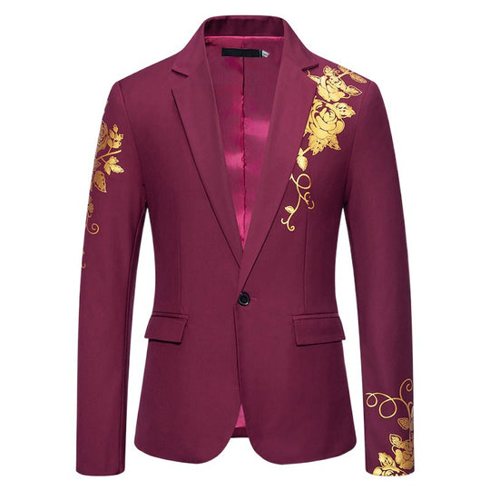 Herren einreihiges Sakko mit schmalem Revers und goldenem Rosenprint Shop Nory