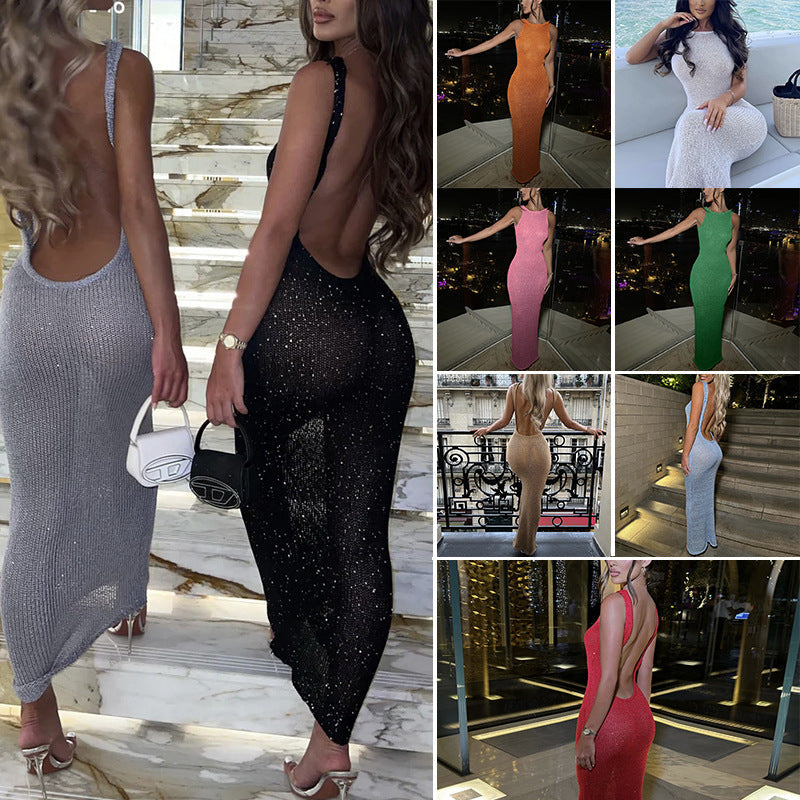 Damen Figurbetontes Maxikleid mit glitzerndem Strickdesign