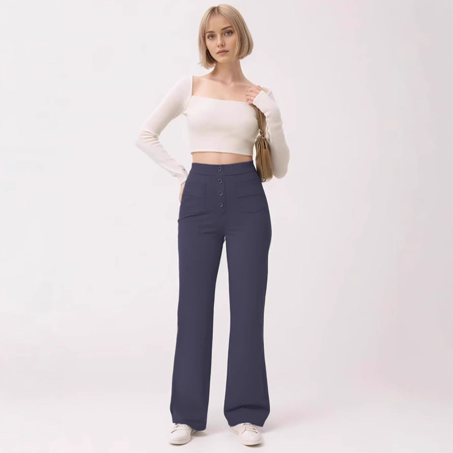 Damen Taillenbetonte Schlaghose aus Stretch-Jersey mit dekorativer Knopfleiste Shop Nory