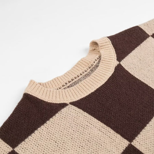Damen Oversize-Strickpullover mit großem Karo‑Muster und geripptem Saum Shop Nory