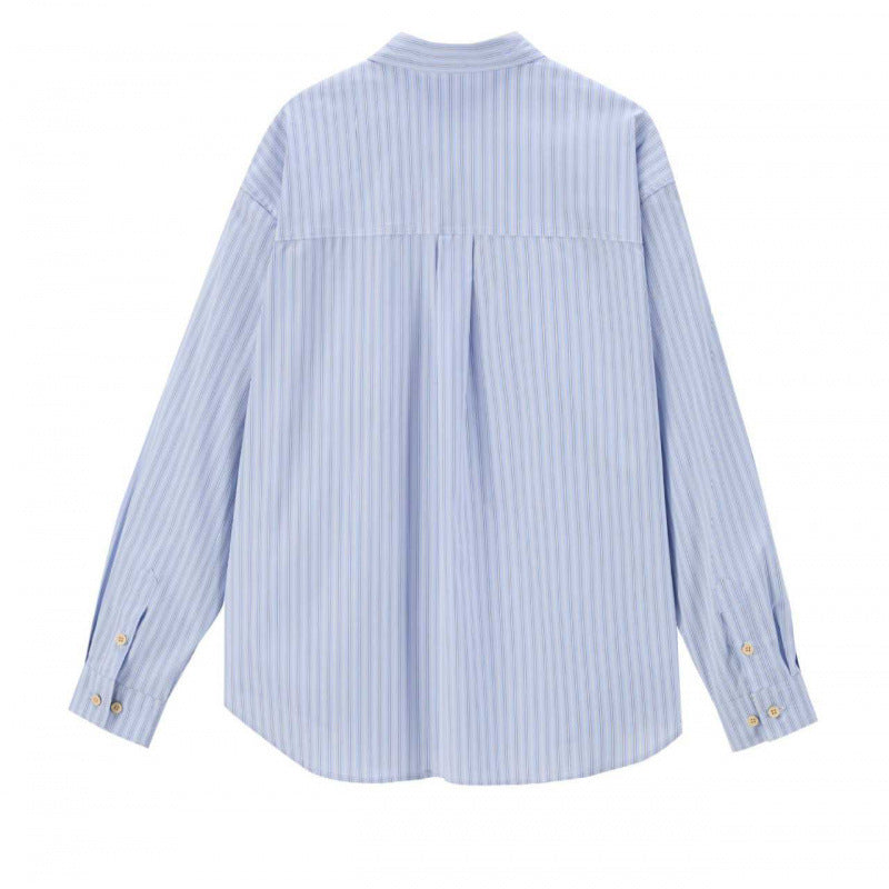 Damen Weites gestreiftes Oversize-Hemd mit Brusttasche und gerundetem Saum Shop Nory
