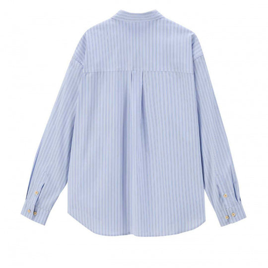 Damen Weites gestreiftes Oversize-Hemd mit Brusttasche und gerundetem Saum Shop Nory