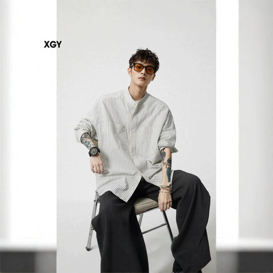 Herren Oversize-Hemd mit Stehkragen und feinem Nadelstreifen Shop Nory