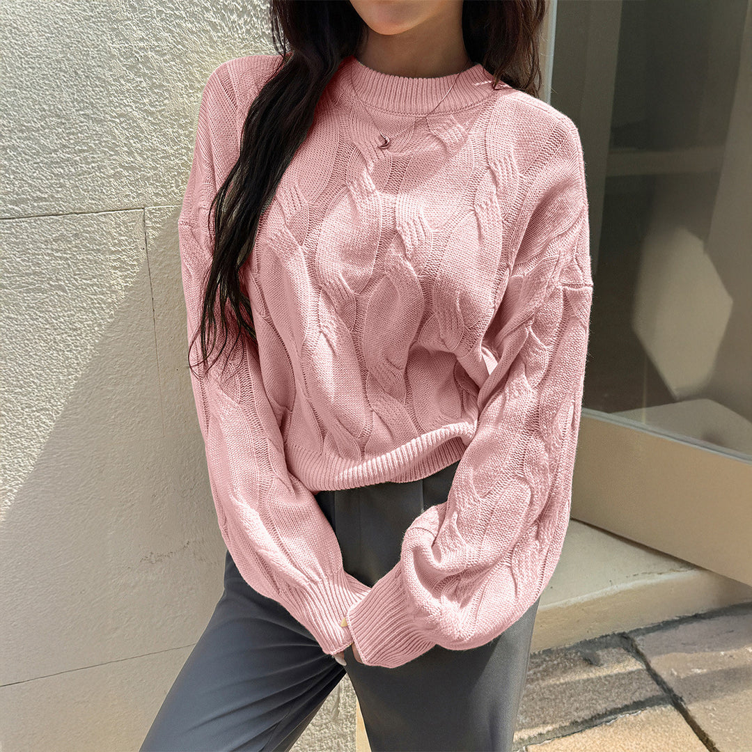 Damen nan cropped Zopfmuster-Pullover mit kastiger Silhouette, überschnittener Schulter und geripptem Saum Shop Nory