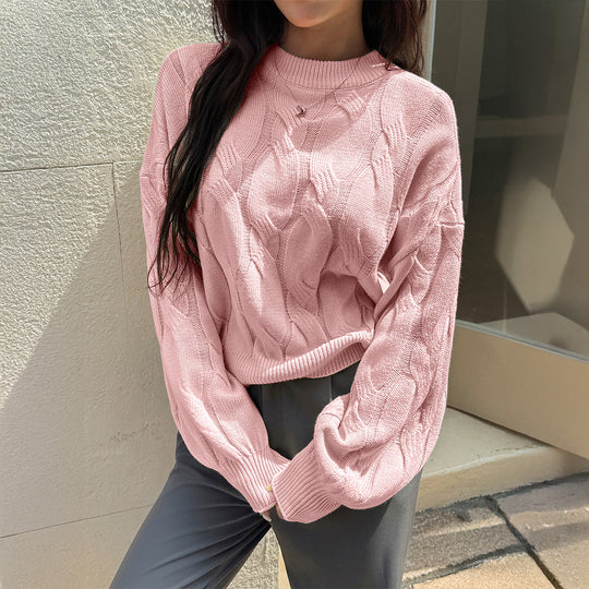 Damen nan cropped Zopfmuster-Pullover mit kastiger Silhouette, überschnittener Schulter und geripptem Saum Shop Nory