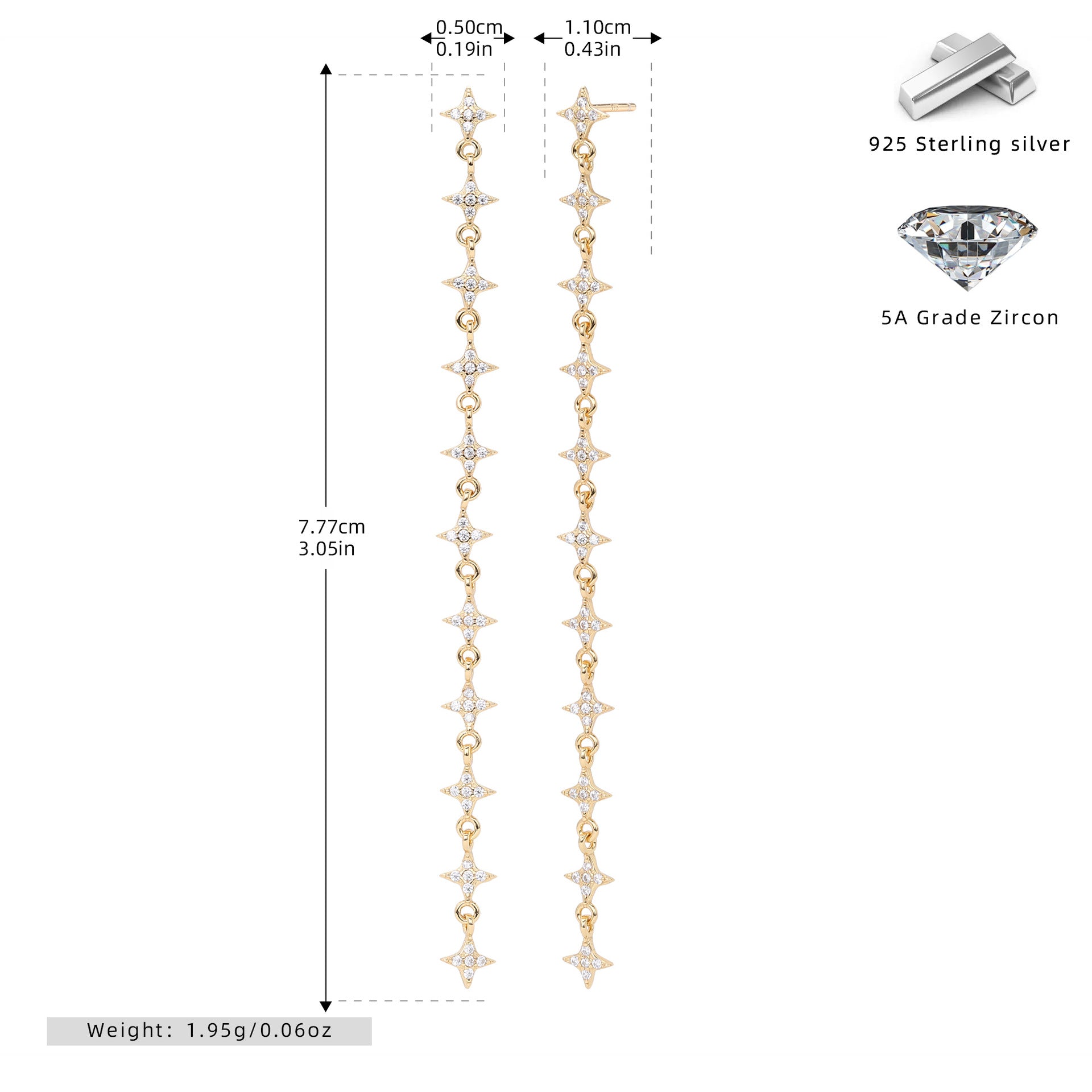 Damen Ohrhänger mit funkelnden Zirkon-Sternen aus hochwertigem 925 Sterling Silber Shop Nory