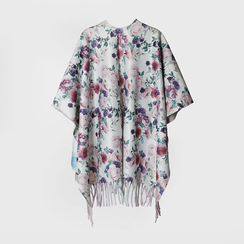 Damen Blumen‑Kimono‑Überwurf mit seidenähnlichem Fall und Fransensaum Shop Nory