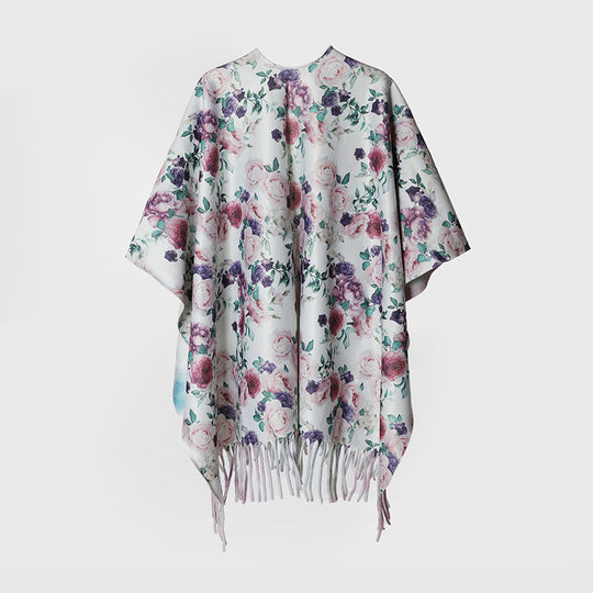 Damen Blumen‑Kimono‑Überwurf mit seidenähnlichem Fall und Fransensaum Shop Nory