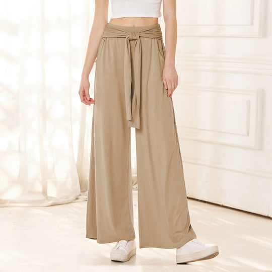 Damen Hochtaillierte Weite Palazzo-Hose mit Selbstbindendem Taillenbund und Seitentaschen Shop Nory