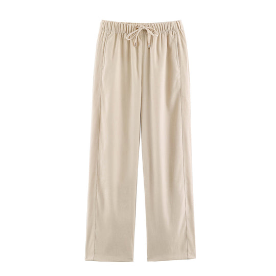 Damen weite Loungehose aus Veloursoptik mit Kordelzug und Eingrifftaschen Shop Nory