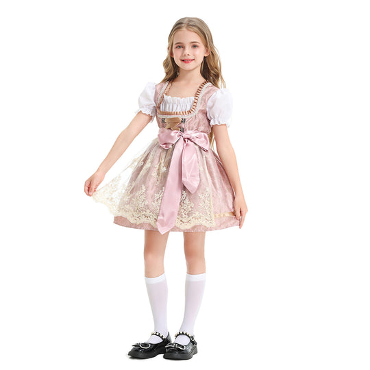 Damen nan festliches Kinderdirndl mit Spitzenoberteil, Satin-Schürze und Puffärmeln Shop Nory