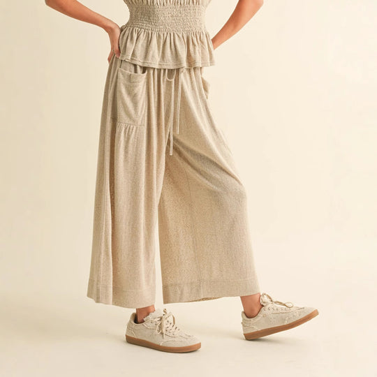 Damen weite Culotte-Jerseyhose mit Smockbund und Eingrifftaschen Shop Nory