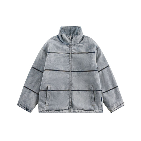 Unisex Boxy wattierte Denim-Optik Übergangsjacke mit hohem Stehkragen Shop Nory