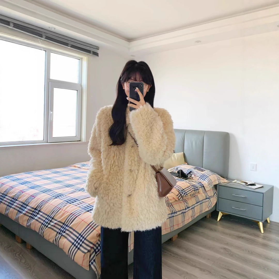 Damen Teddy-Mantel aus Kunstfell mit Oversize-Schnitt und Eingrifftaschen Shop Nory