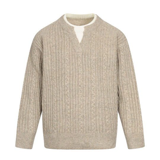 Herren Zopfmuster-Pullover mit V-Einsatz und doppeltem Rollkragen Shop Nory