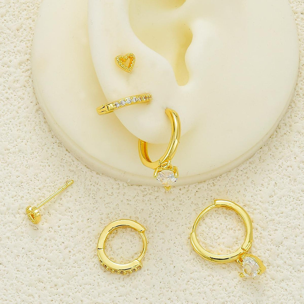 Damen Ohrschmuck-Set mit funkelnden Herz- und Kristallelementen Shop Nory