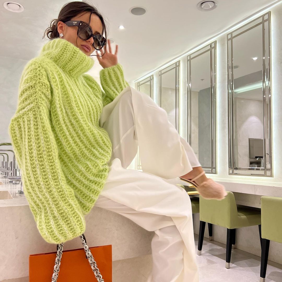 Damen Oversized Grobstrick-Rollkragenpullover mit voluminösen Ärmeln Shop Nory