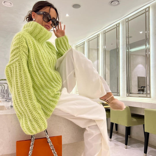 Damen Oversized Grobstrick-Rollkragenpullover mit voluminösen Ärmeln Shop Nory
