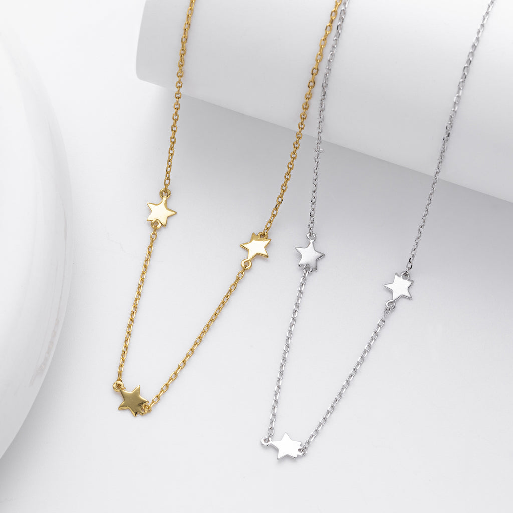 Damen Halskette mit funkelnden Sternenanhängern aus 925 Sterling Silber Shop Nory