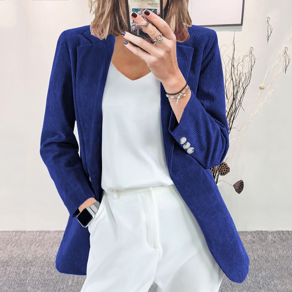 Damen Strukturierter Cord-Blazer mit eleganten Knopfdetails