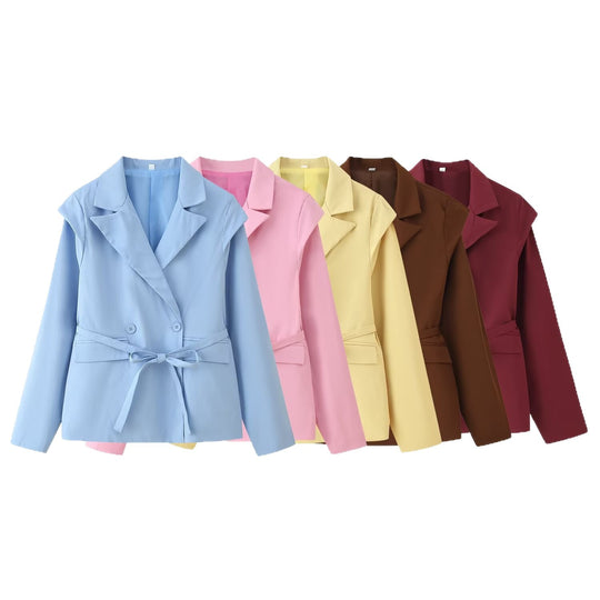 Damen Taillierter Bindegürtel-Blazer mit doppelter Knopfleiste und Reverskragen Shop Nory