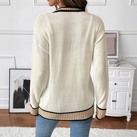 Damen Strickcardigan mit kontrastkanten, V-Ausschnitt, Knopfverschluss und aufgesetzten Taschen Shop Nory