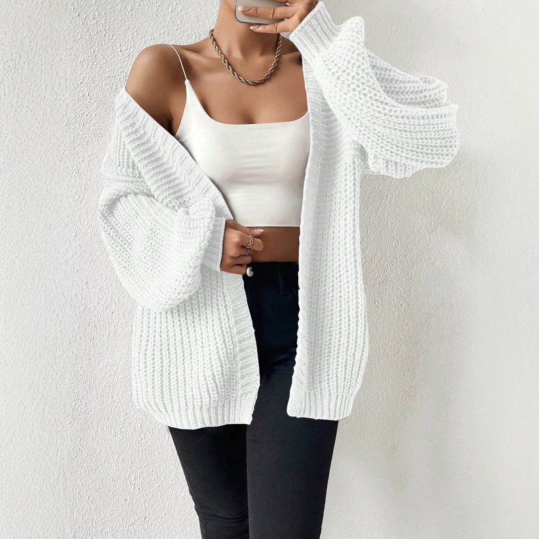 Damen nan Oversize-Strickcardigan mit grobem Waffelstrick, offener Front und voluminösen Ballonärmeln Shop Nory
