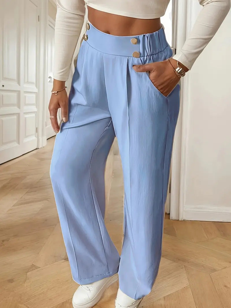 Damen Klassische weite Hose mit Knopfleiste und Taschen