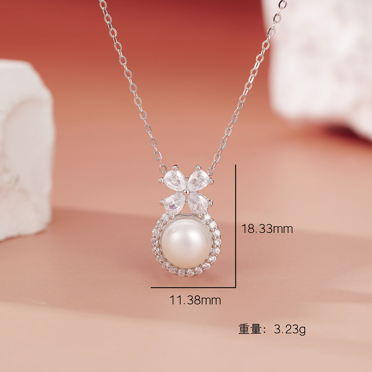 Damen elegante Perlen-Halskette mit strahlenden Zirkonia-Elementen Shop Nory