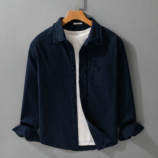 Herren Fransen-Overshirt aus Baumwollmix mit Brusttasche und Knopfleiste Shop Nory