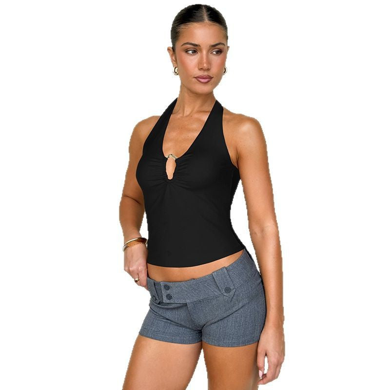 Damen Neckholder-Top mit dekorativem Schlitz und raffiniertem Design Shopnory