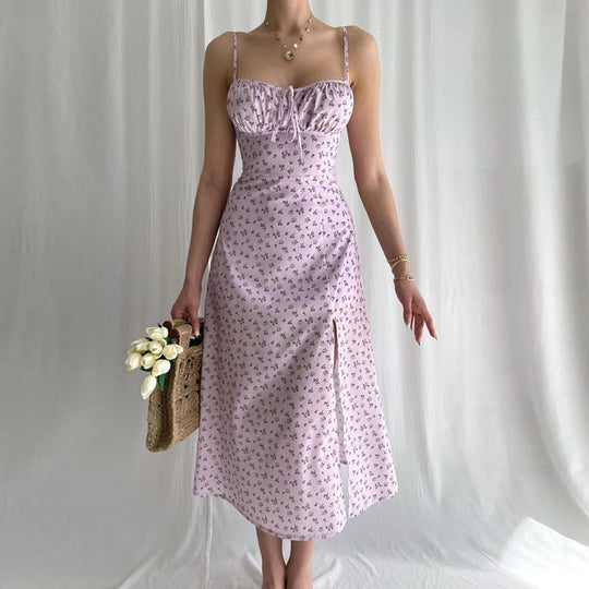 Damen Midikleid mit raffinierten Blumenmustern und seitlichem Schlitz