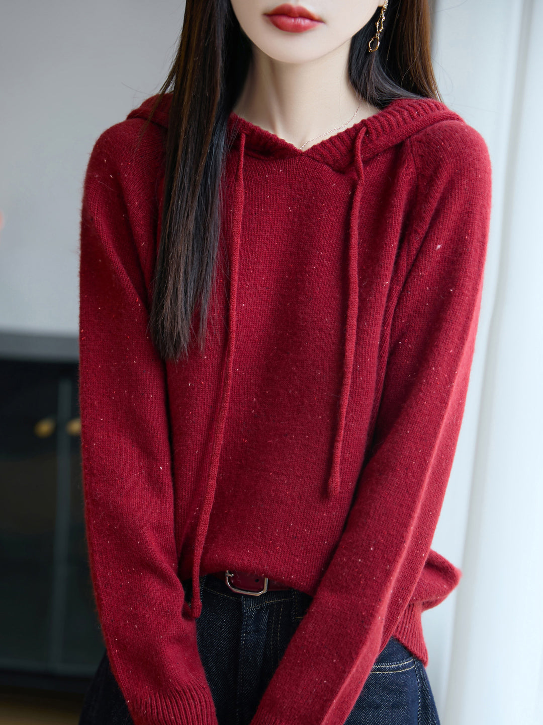 Damen Weicher Feinstrick-Kapuzenpullover mit Nep‑Garn und gerippten Bündchen Shop Nory