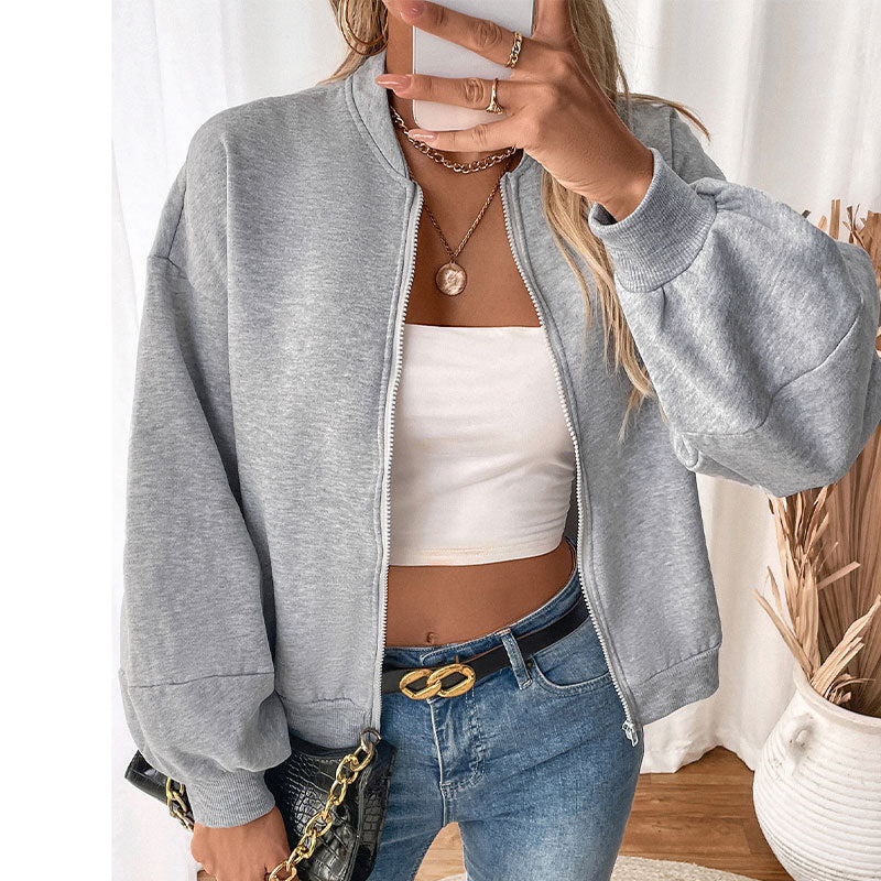 Damen lässige Sweatjacke mit voluminösen Ärmeln