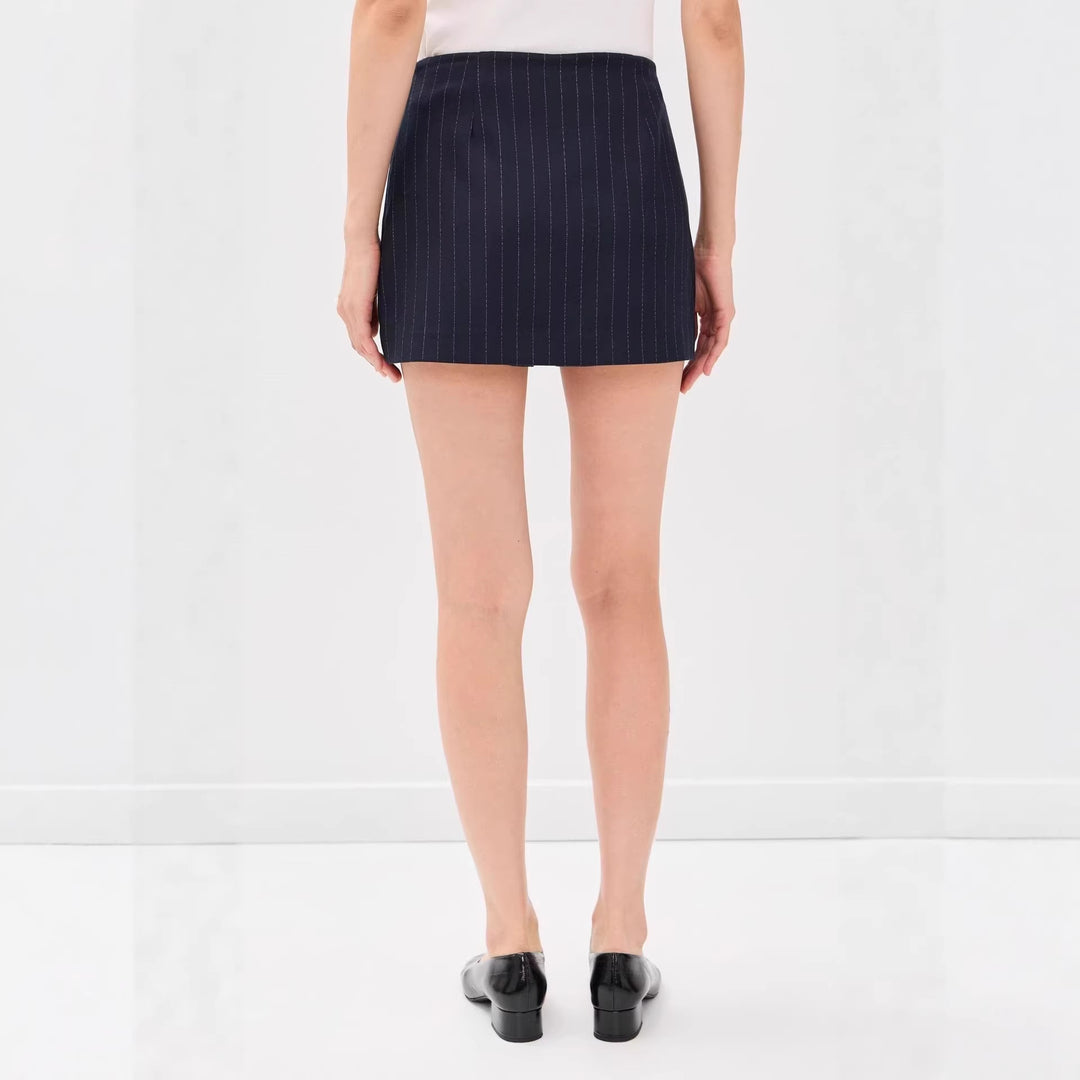 Damen Nadelstreifen‑Blazer ohne Revers mit tailliertem Minirock‑Set Shop Nory