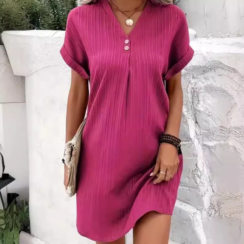 Damen V-Ausschnitt Strandkleid mit feiner Rippstruktur