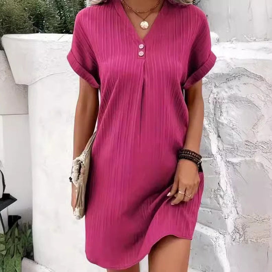 Damen V-Ausschnitt Strandkleid mit feiner Rippstruktur