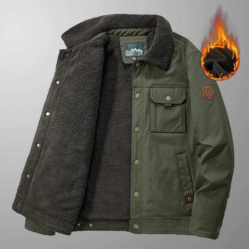 Herren Gefütterte Canvas-Arbeitsjacke mit Teddyfleece-Innenlage, Brustpatten und Utility-Taschen Shop Nory
