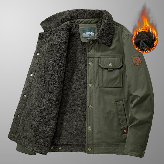 Herren Gefütterte Canvas-Arbeitsjacke mit Teddyfleece-Innenlage, Brustpatten und Utility-Taschen Shop Nory
