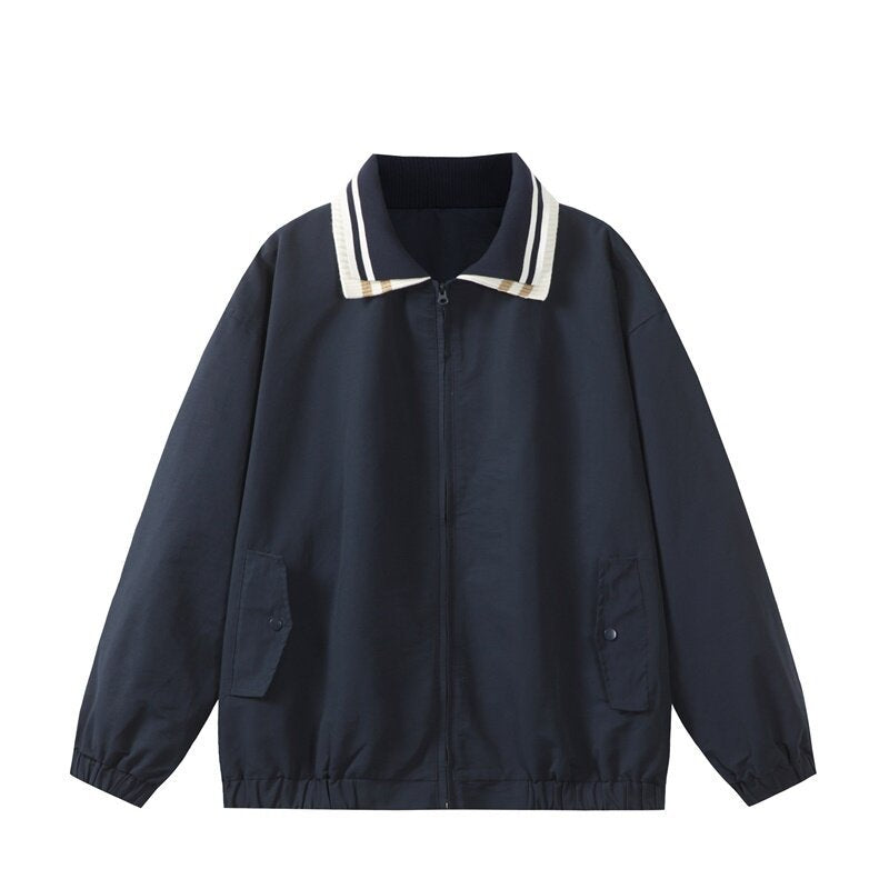 Herren Leichte Harrington‑Style Bomberjacke mit gestreiftem Rippkragen und Druckknopf‑Taschen Shop Nory