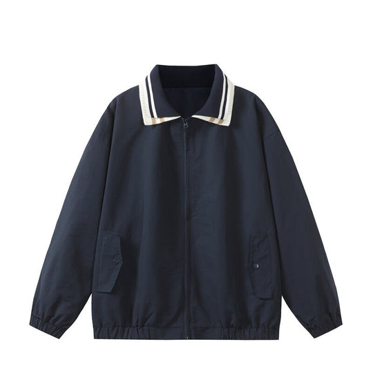 Herren Leichte Harrington‑Style Bomberjacke mit gestreiftem Rippkragen und Druckknopf‑Taschen Shop Nory