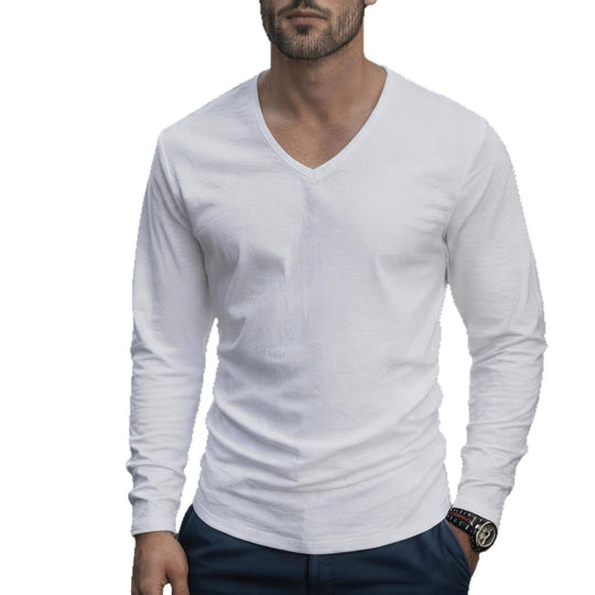 Herren tailliertes Langarmshirt mit V-Ausschnitt aus feinem Baumwollstretch Shop Nory