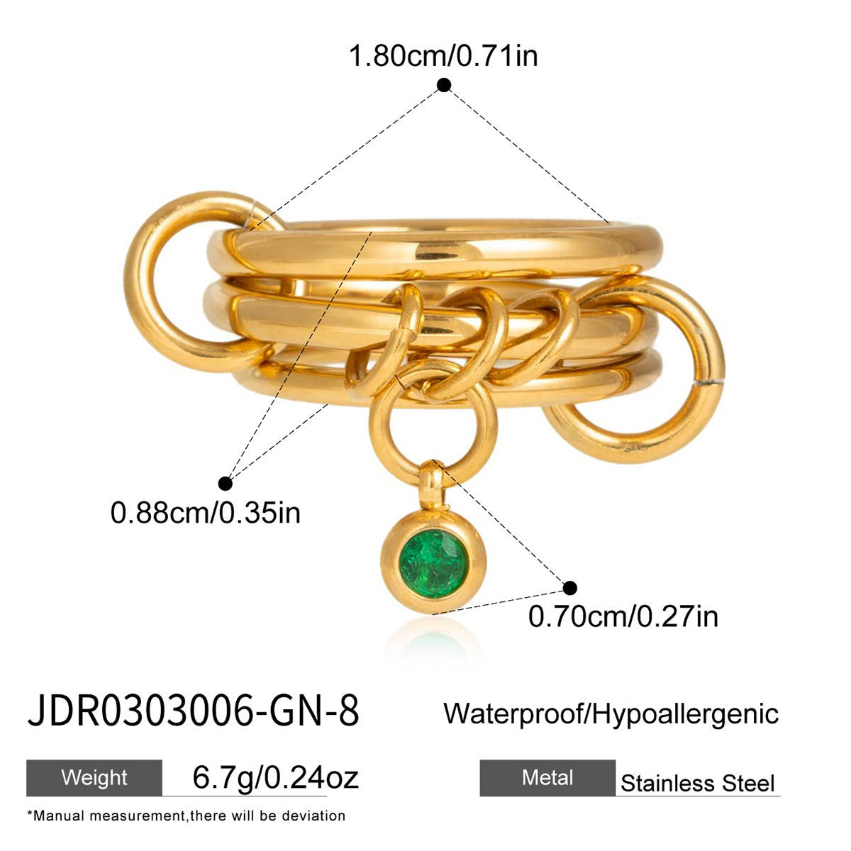 Damen Armband mit grünem Kristallanhänger und wasserfestem Design Shop Nory