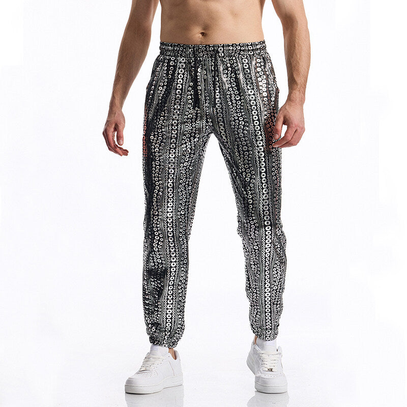 Herren Tapered Jogginghose mit elastischem Bund, Kordelzug und metallischem Kreisprint Shop Nory