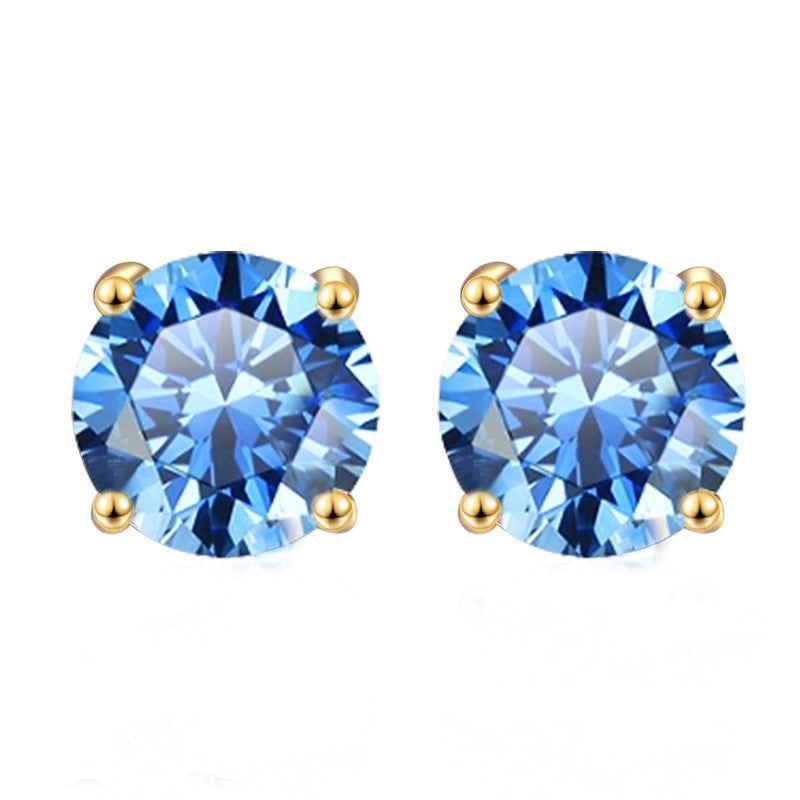 Damen Ohrringe mit funkelnden blauen Kristallen und elegantem goldenen Rahmen Shop Nory