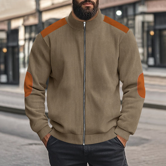 Herren nan Cordjacke mit Reißverschluss Stehkragen und Ellbogen-Patches Shop Nory