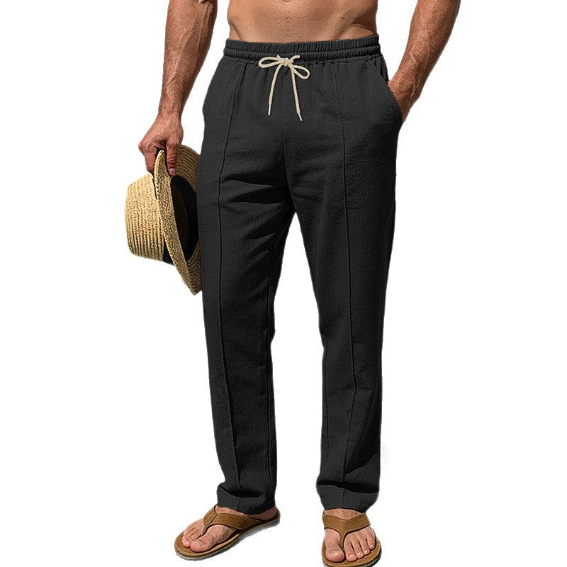 Herren Atmungsaktive Strandhose aus Leinenmix mit geradem Schnitt, Tunnelzug und Bügelfalte Shop Nory