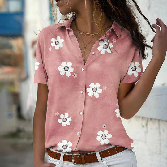 Damen Bluse mit Blumenmuster, Hemdkragen und lockerer Passform Shop Nory