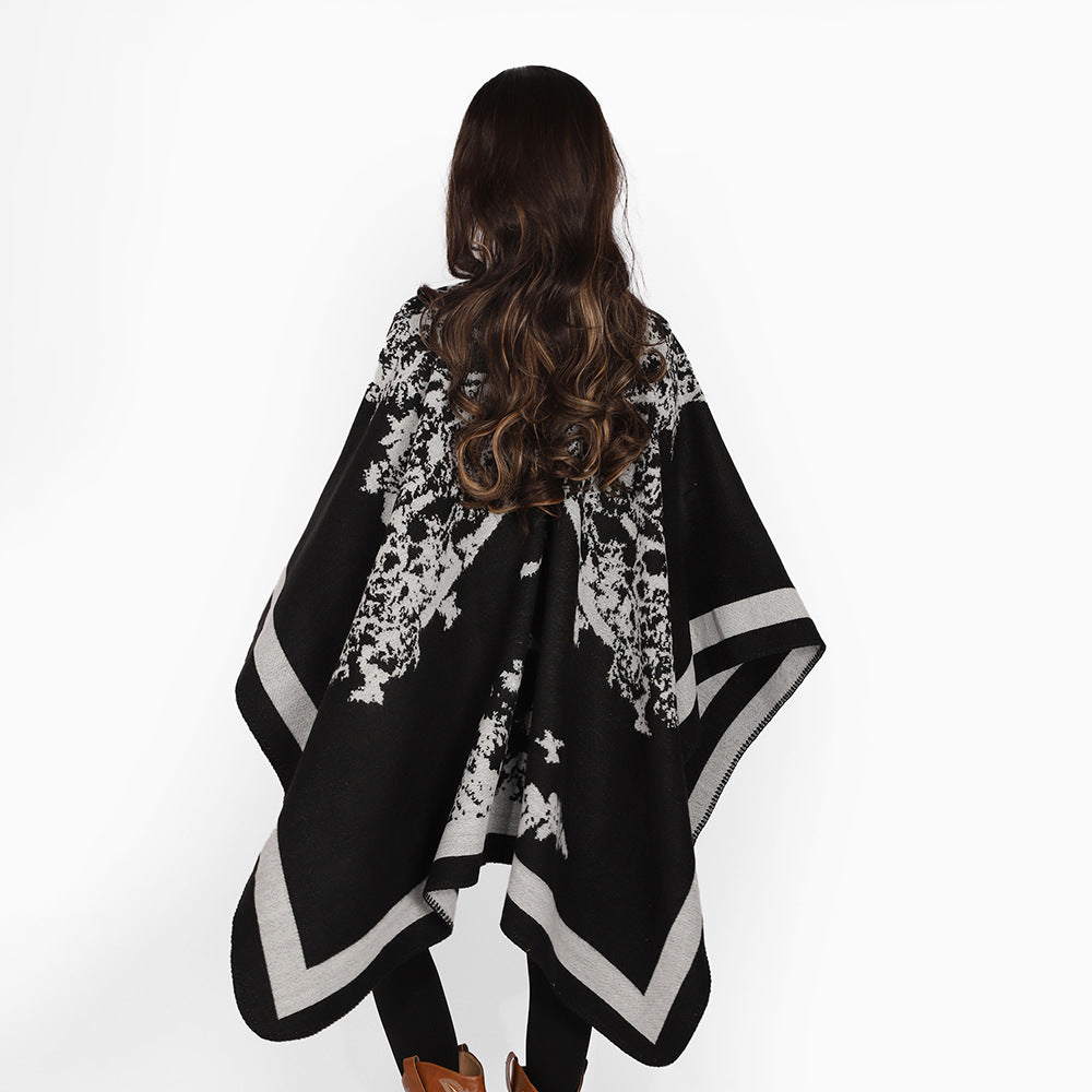 Damen Eleganter Cape‑Poncho im Kimono‑Schnitt mit Jacquard‑Strick Shop Nory